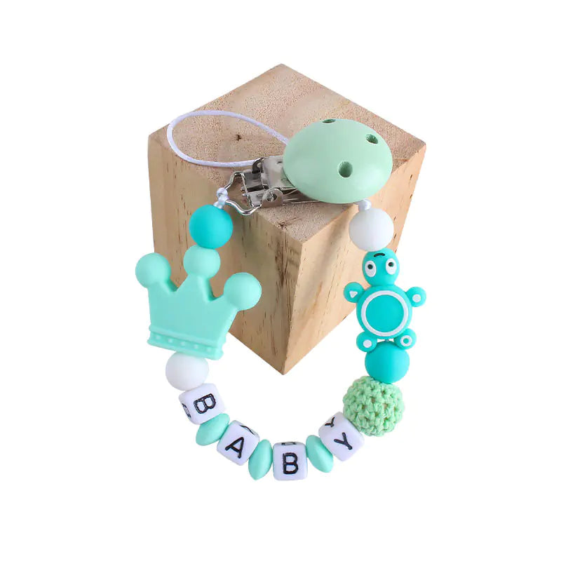 Baby Turtle Teether and Pacifier Clip with Letters