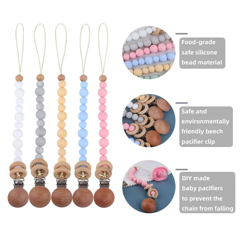 Soothing Beech Wood Pacifier Clip for Babies