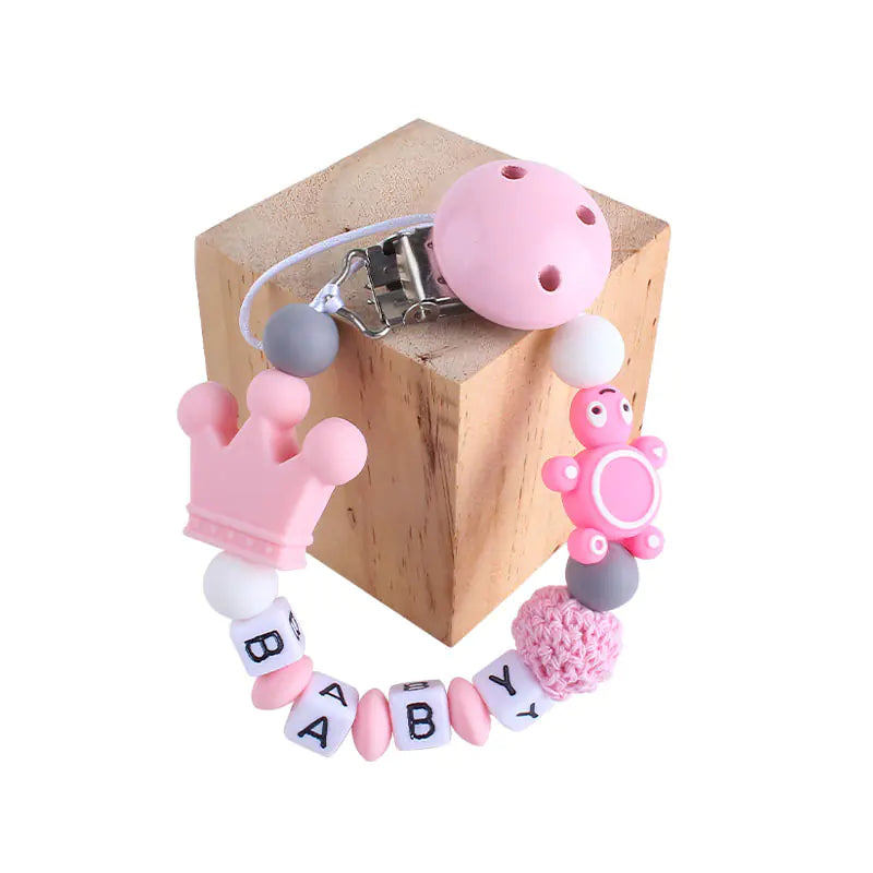 Baby Turtle Teether and Pacifier Clip with Letters